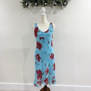 Vintage baby doll slip dress y2k Blue And Red Floral Sleeveless V-neck Midi 6